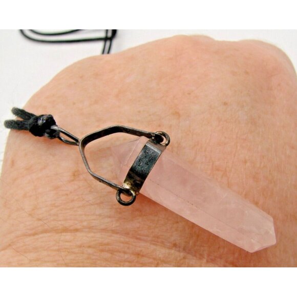 Rose Quartz Crystal Stone Necklace Point Pendant Fabric Rope Heart Chakra Energy - Picture 7 of 10